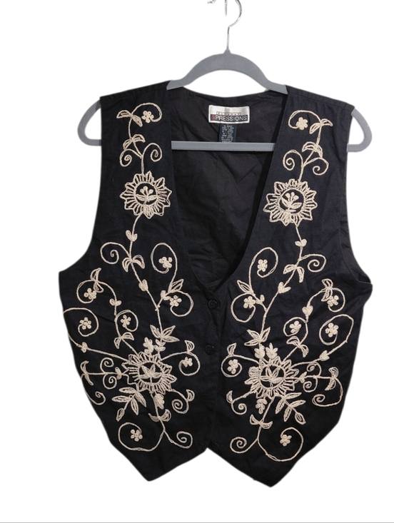 Body Expressions Jackets & Blazers - Black Embroidered V-Neck Vest by Expressions